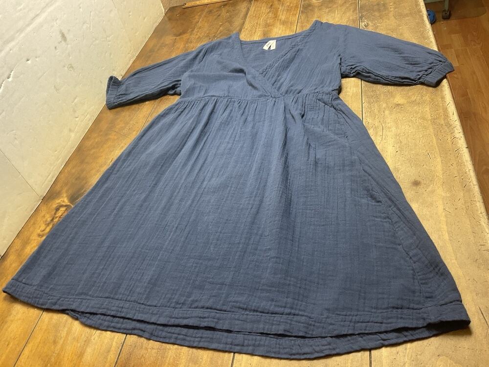 PACT Double Gauze Organic Cotton Blue Midi Women's Size Medium Coastal Beach